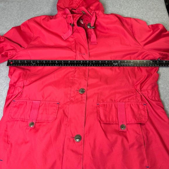 Vintage Women's Red Hooded Rain Jacket Casual Lightweight Windbreaker - Picture 7 of 12